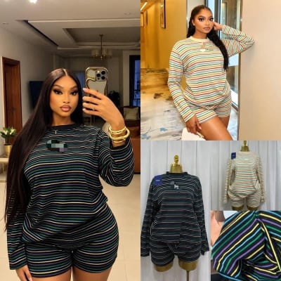 Multicolour Striped Long-Sleeve Top and Shorts Set