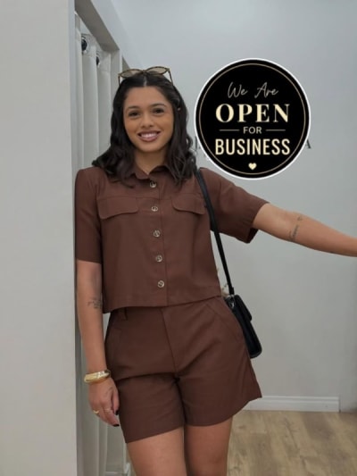 Brown Button-Up Shirt and Tailored Shorts Set