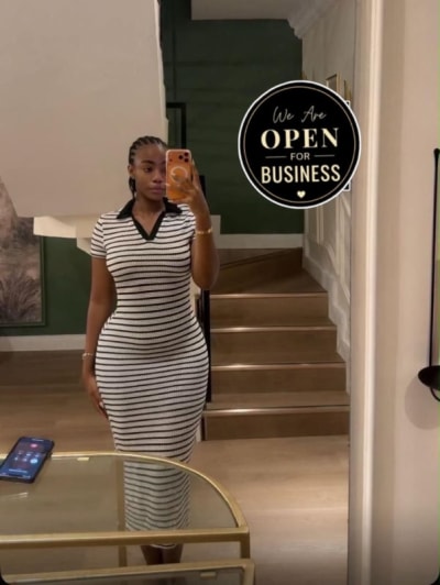 Black and White Striped Polo Midi Dress