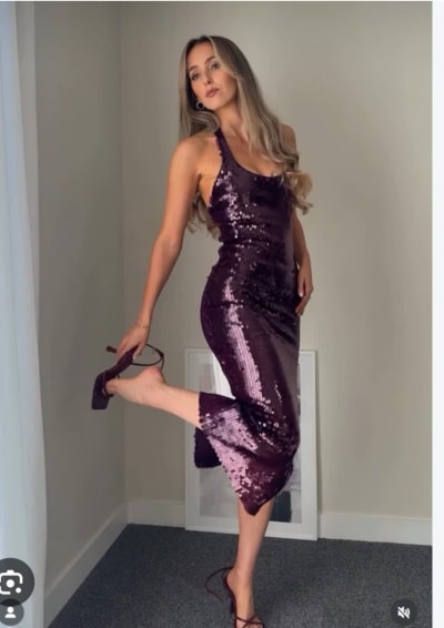 Robe Midi Violette à Sequins pour Femme