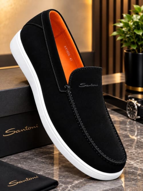 Santoni Black Suede Loafers 🖤✨