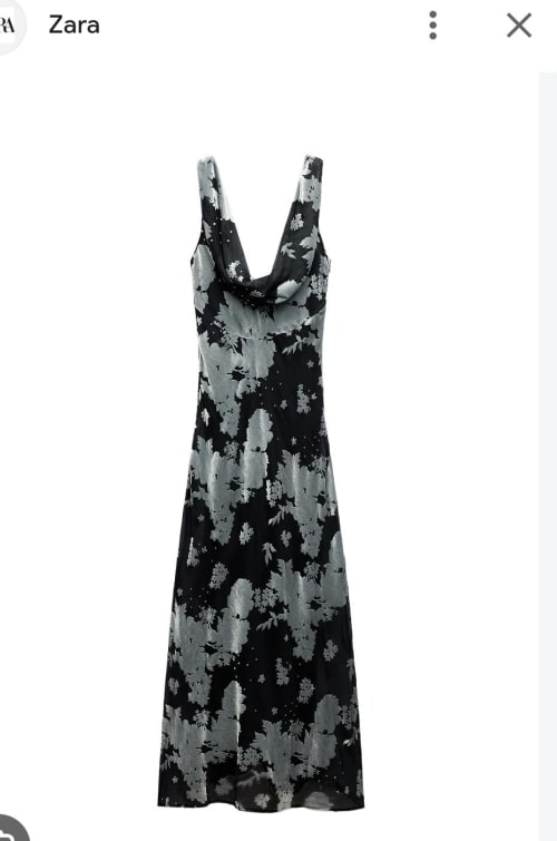 Robe Longue Noire à Imprimé Floral Argenté