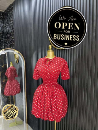 Red Polka Dot Mini Dress with Smocked Waist