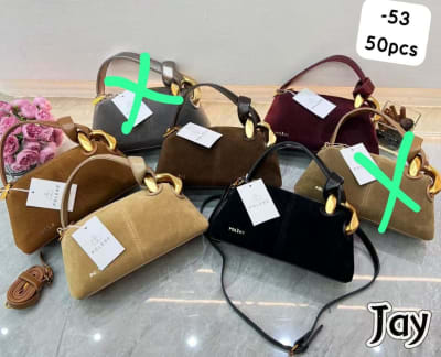 Suede Shoulder Handbag with Gold Hardware