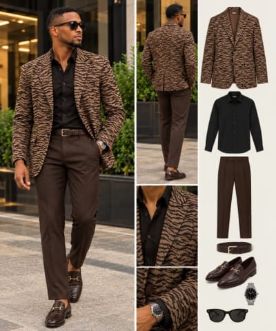 🐆 Brown Tiger-Print Blazer Set