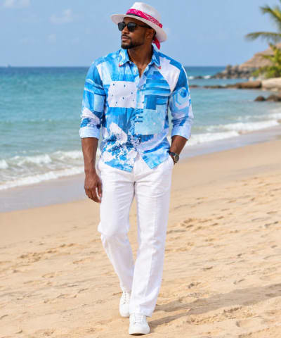 🌊 Blue & White Resort Shirt