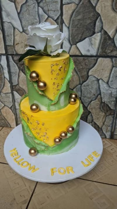 Yellow and Green Two-Tier Celebration Cake