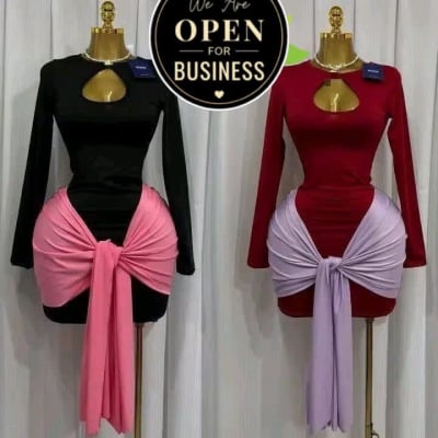 Long-Sleeve Cutout Mini Dress with Contrast Tie Detail
