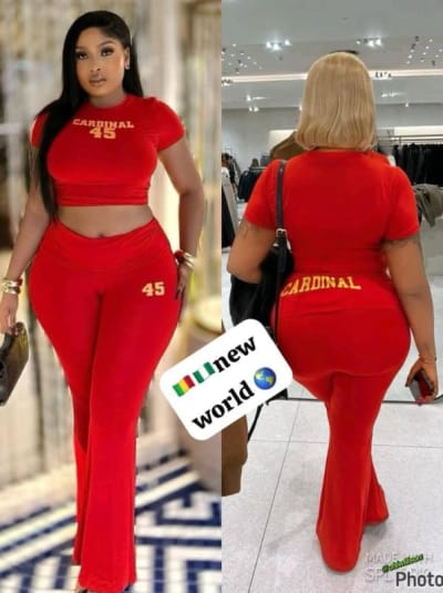 Red Graphic Crop Top and Flared Trousers Set