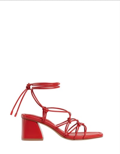 Sandales Rouges à Talons Carrés et Lacets Montants pour Femme