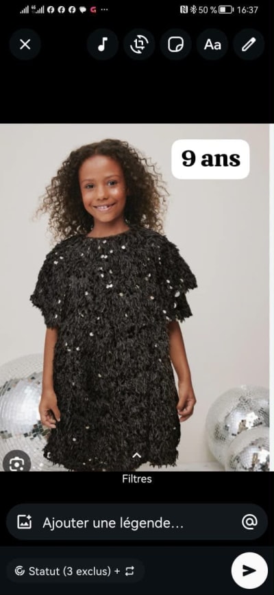 Robe Noire de Fête à Sequins pour Fille – 9 Ans