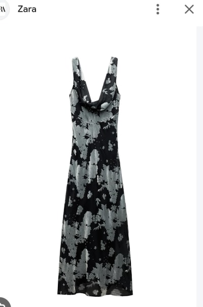 Robe Longue Noire à Imprimé Floral Argenté