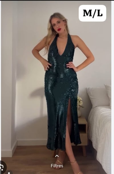 Robe Longue Vert Émeraude à Sequins et Dos Ouvert