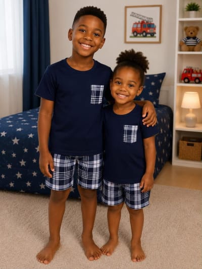 Matching Kids’ Navy Blue Pajama Sets