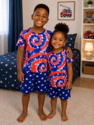 Kids’ Red, White & Blue Tie-Dye Pajamas