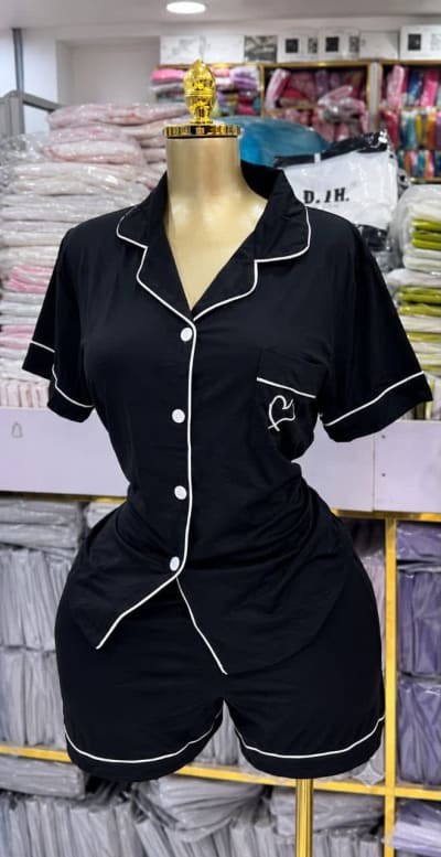 Women’s Short-Sleeve Button-Up Pajama Set with Matching Shorts