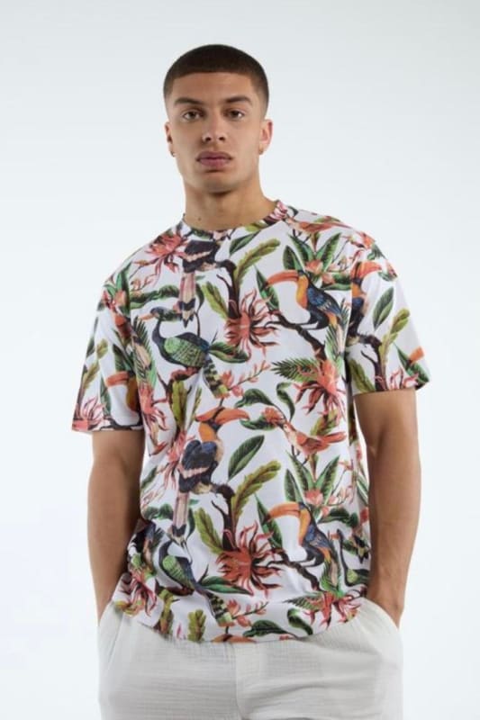 Tropical Bird & Floral Print T-Shirt