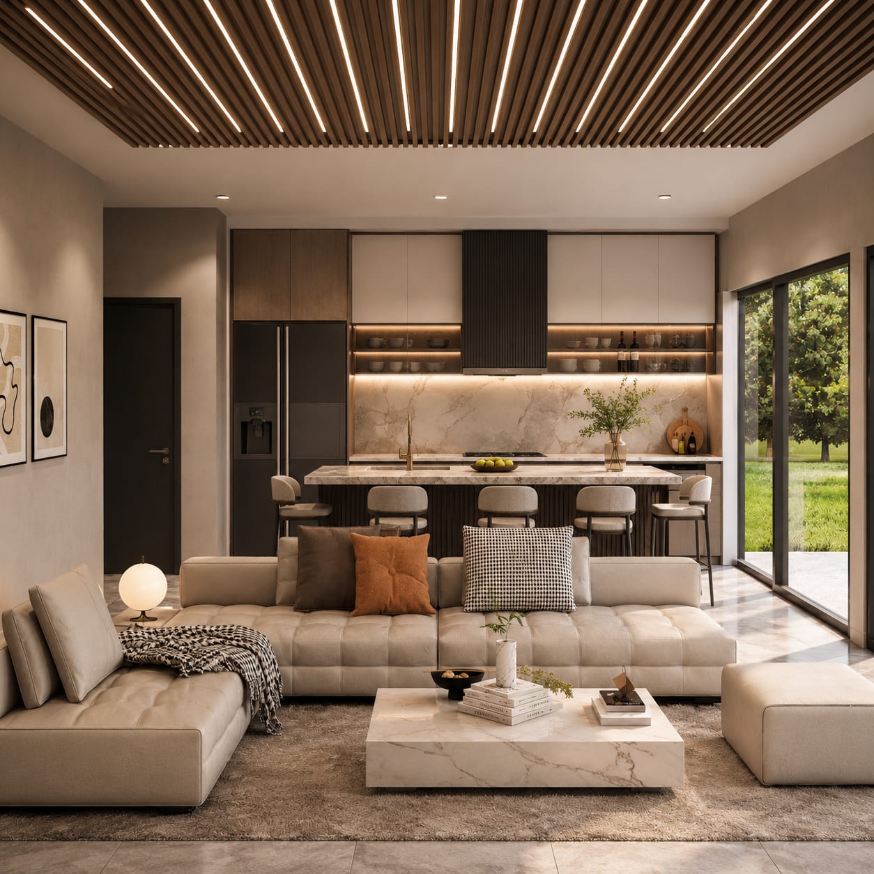Open-plan living + kitchen
