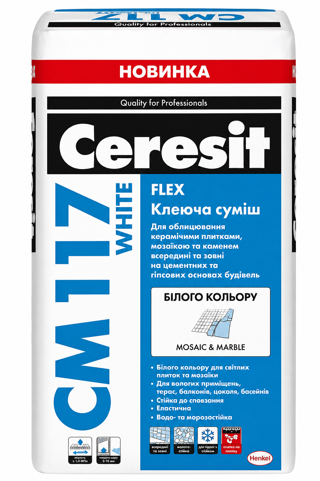 Клей для плитки та мозаїки Ceresit CM 117 білий 25 кг