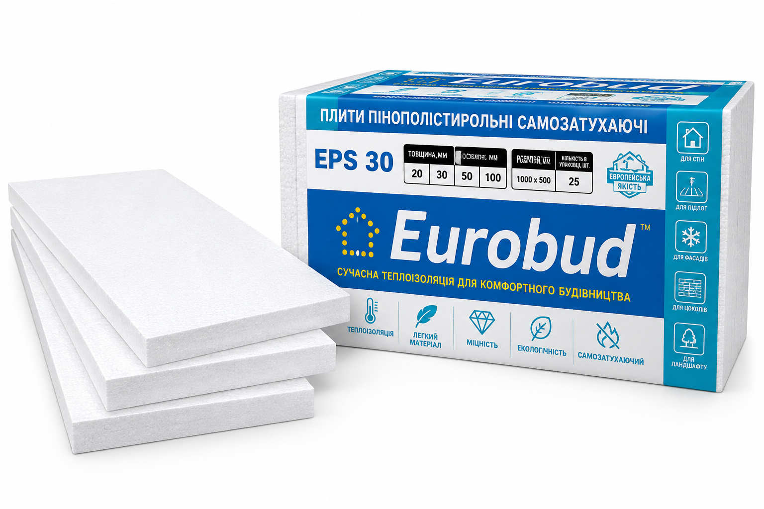 Пінопласт ПСБС EPS-40 1000×500×40 мм