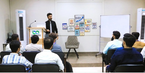 Ousaid Imtiaz delivering a session at Qasim Ali Shah Foundation