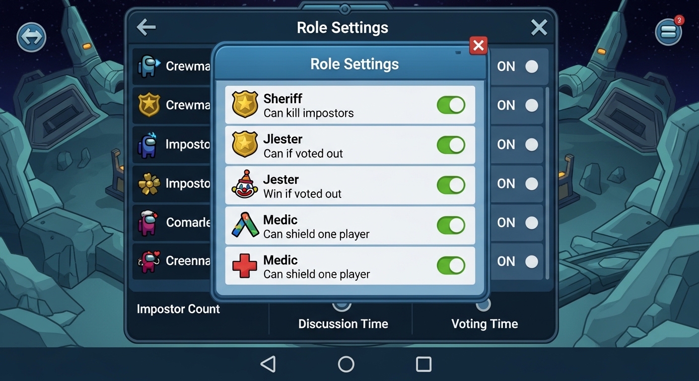 Among Us mods for Android showing custom roles in private lobby
