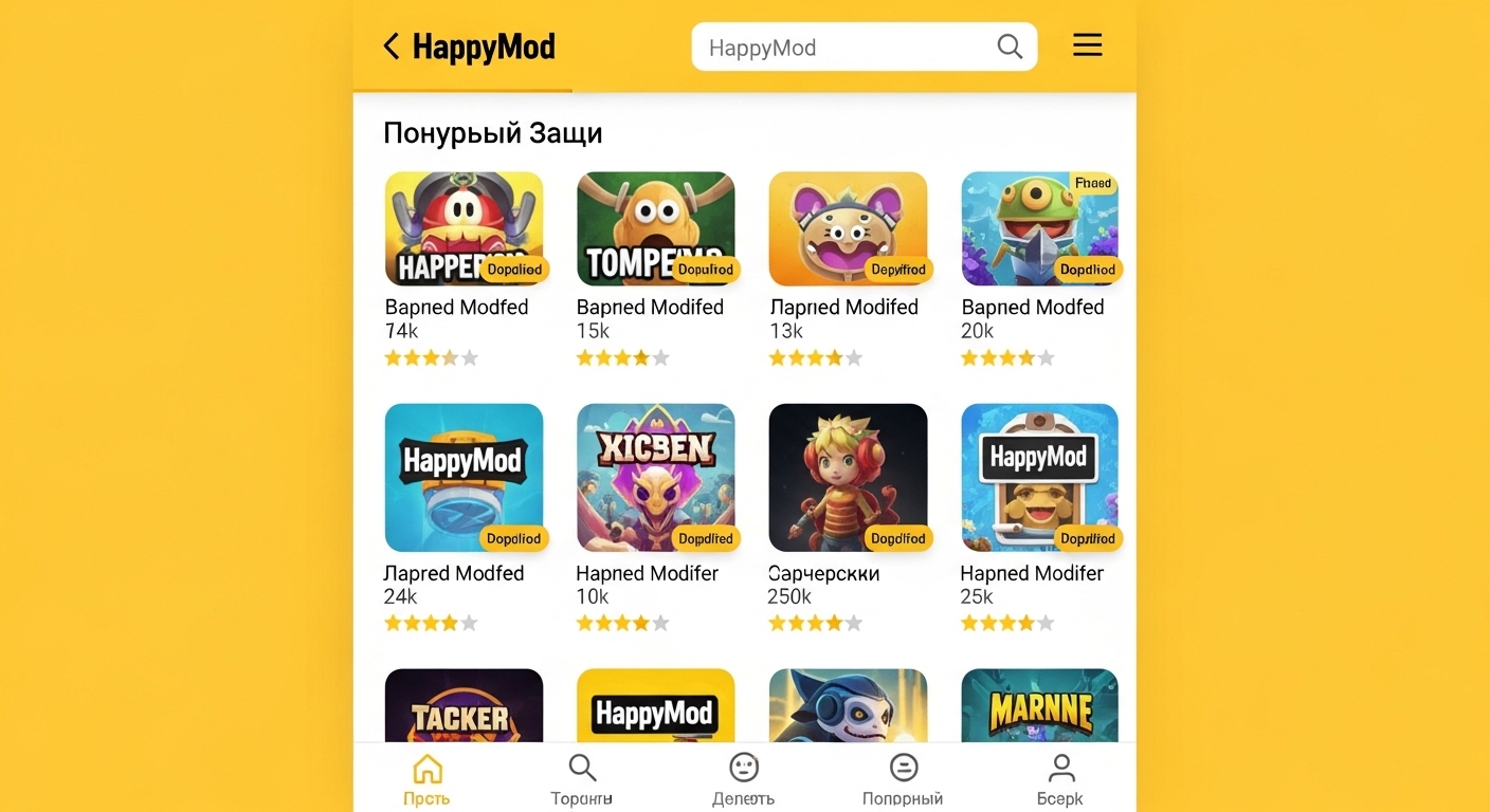 HappyMod скачать на Android — главный экран приложения с популярными модами