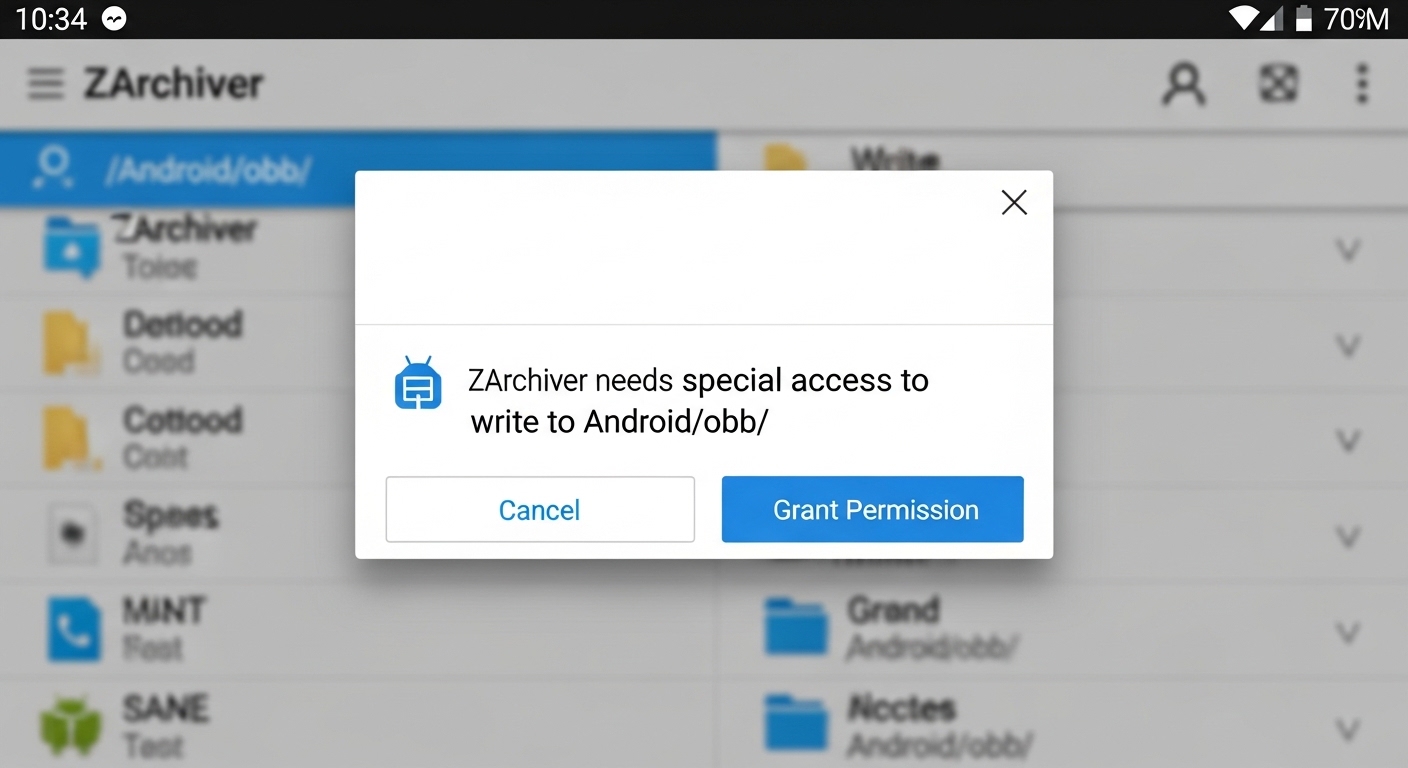 ZArchiver app requesting special folder access for Android OBB directory on Android 11+