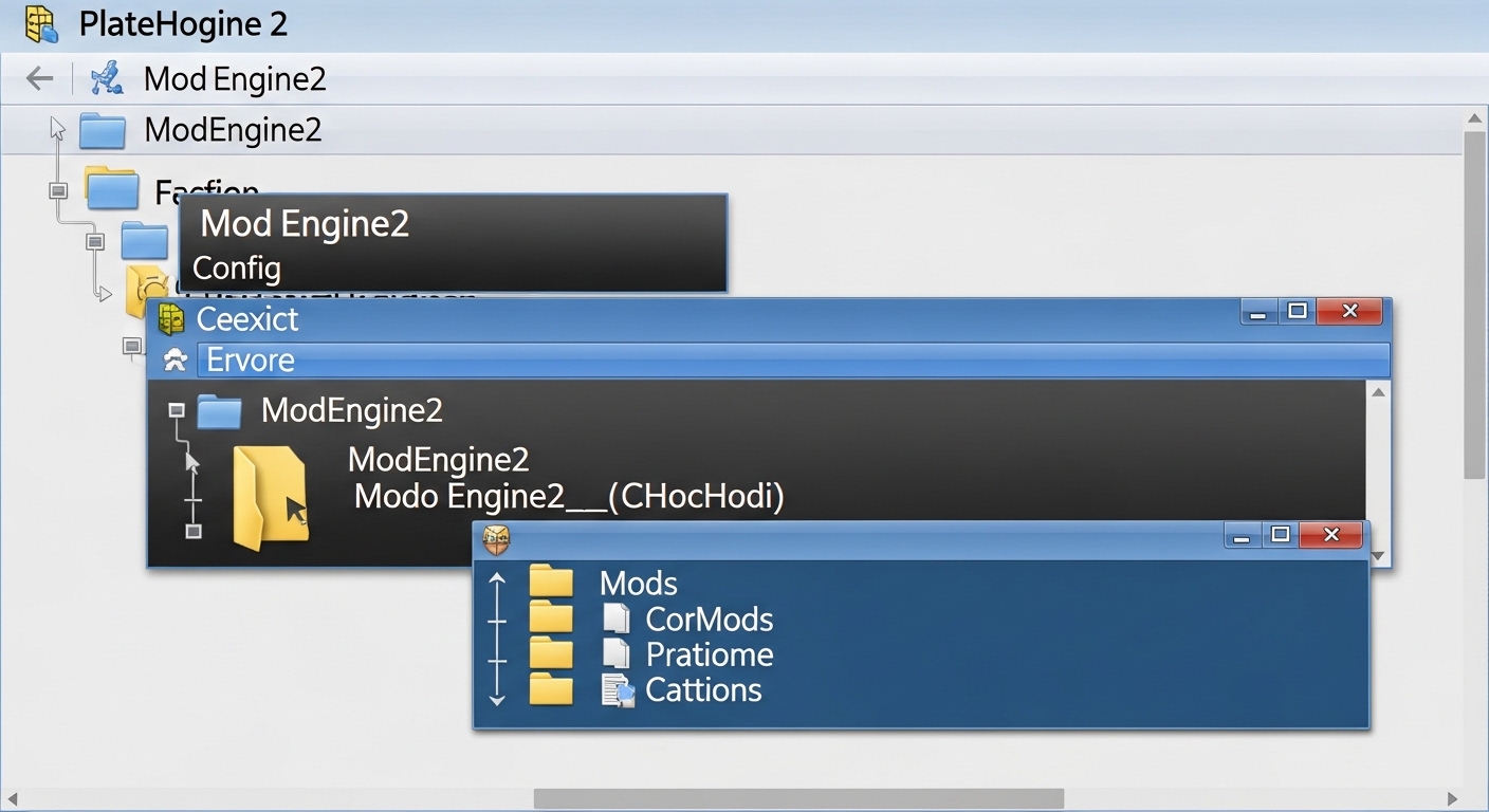 Mod Engine 2 folder structure showing config file and mods directory for Elden Ring