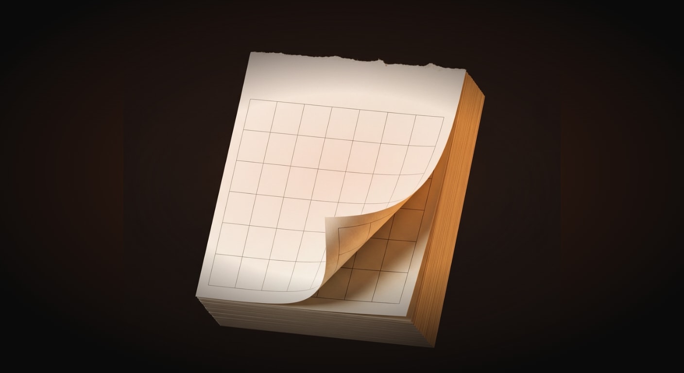 A single classic torn-off desk calendar page showing a blank grid, isolated and centered against a filled near-black background (#0A0A0A), with generous empty margins all around for cut-out compositing.