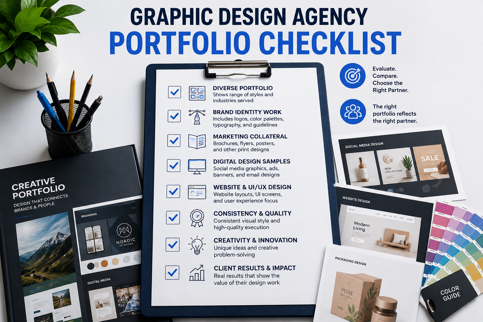 Checklist for evaluating a graphic design agency's portfolio