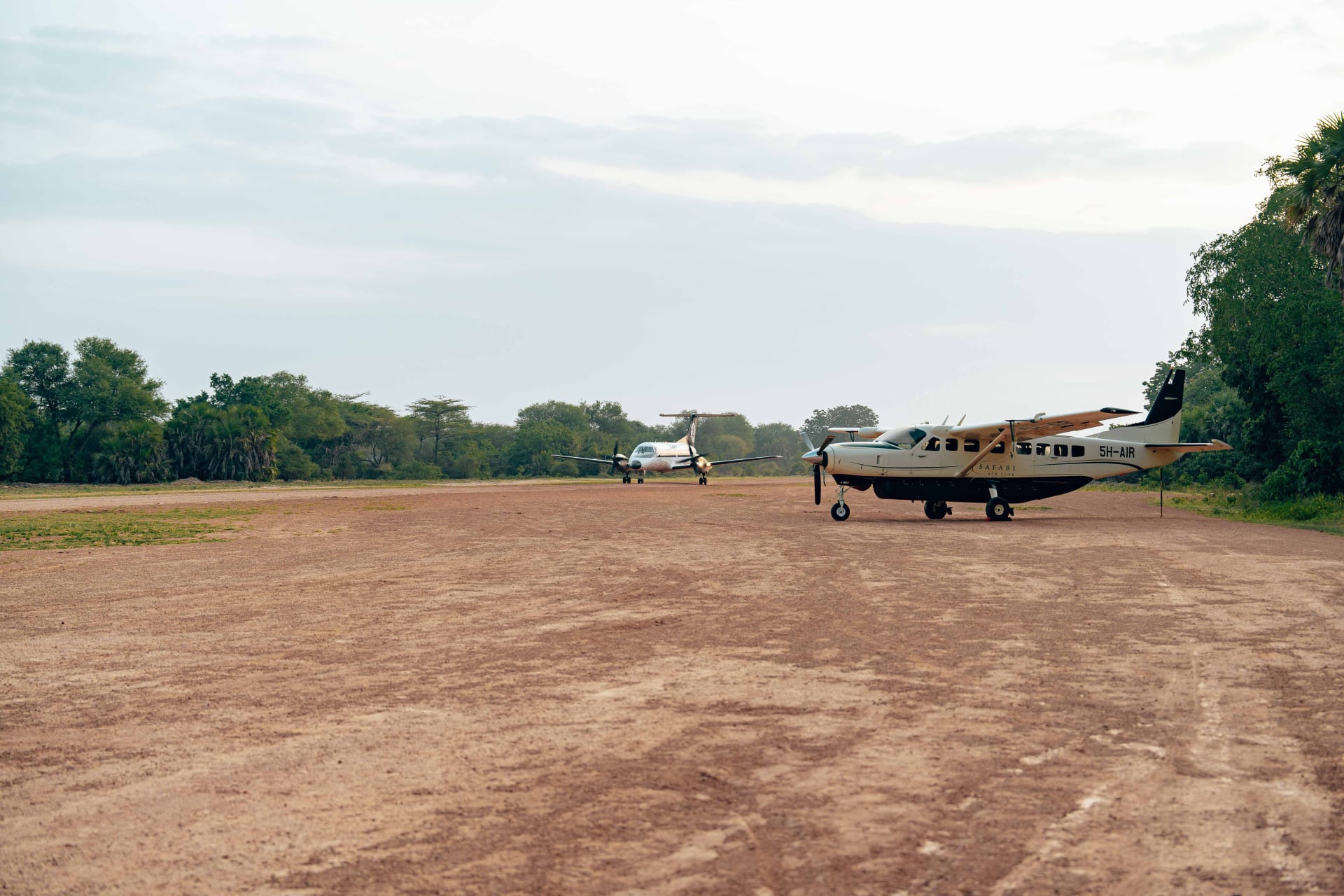 Light aircraft on a bush airstrip near the Serengeti