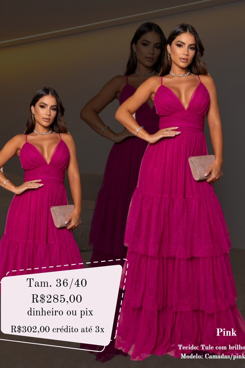 Tule com brilho - Camadas/Pink