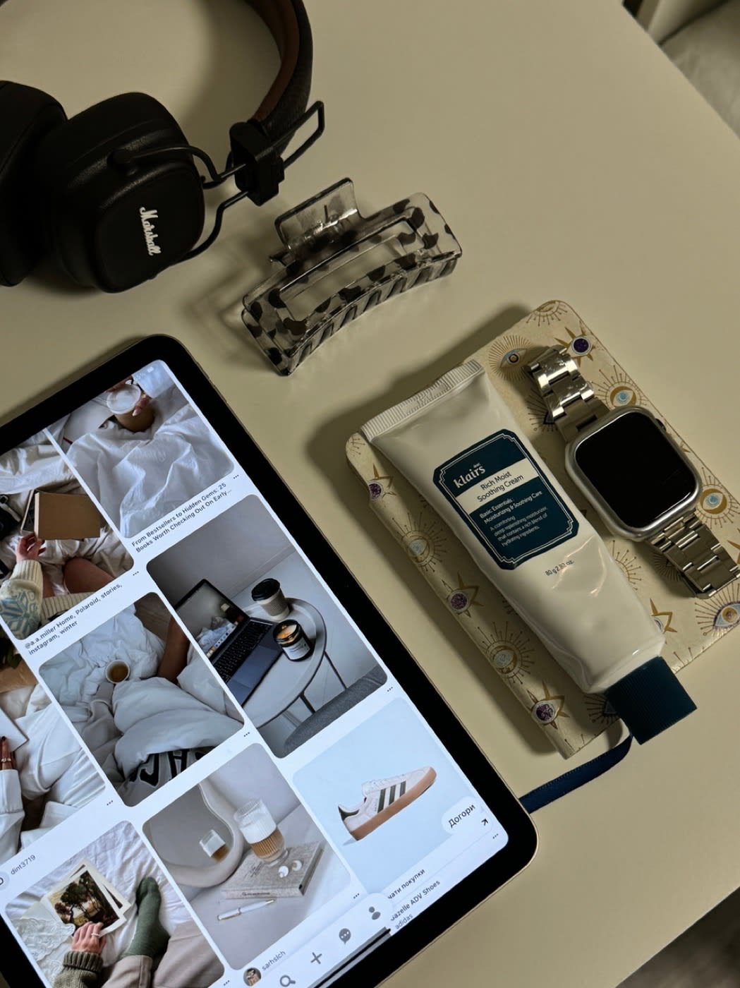 Skincare product styling flat lay