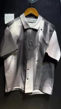 Men's TIWILLTANG Modern Grey Ombre Short Sleeve Button-Up Shirt | Abstract Gradient Design for Smart Casual & Contemporary Style - View 1