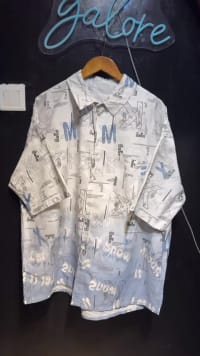Unisex Street Style Abstract Letter Print Oversized Short Sleeve Button-Up Shirt - Trendy Ombre Gradient Casual Top - View 1