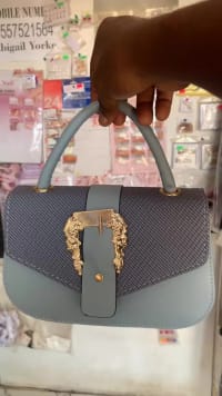 Women's Chic Light Blue & Grey Handbag with Gold Buckle Clasp - Elegant Top Handle Purse for Fashion - View 1