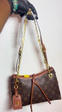 Chic Women's Brown Monogram Chain Strap Shoulder Bag with Detachable JK Charm - Fashionable Everyday Handbag - View 1