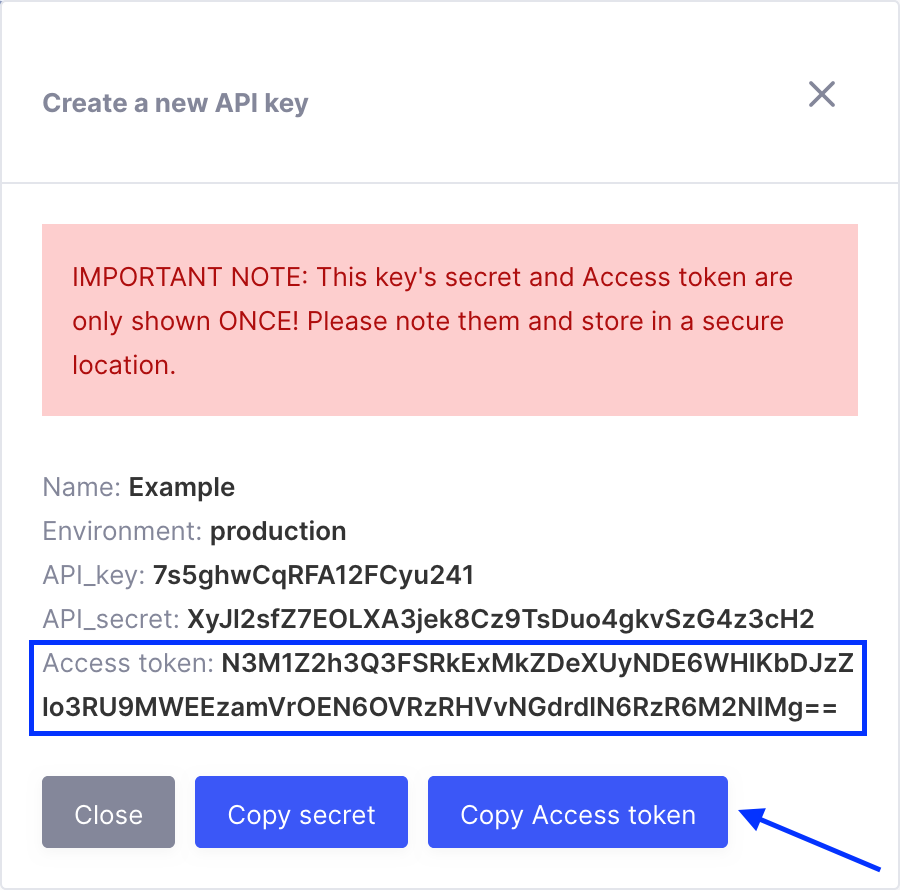 Save the API Secret in a secure location and proceed