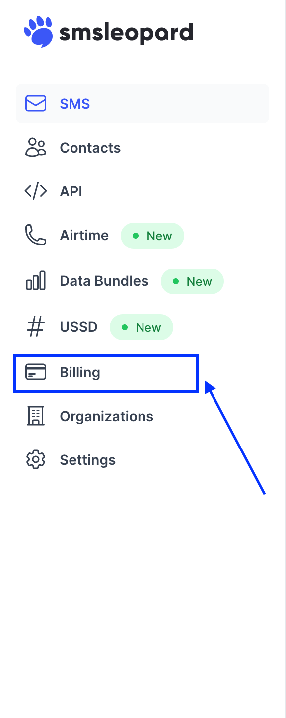 Click billing from the main navigation menu