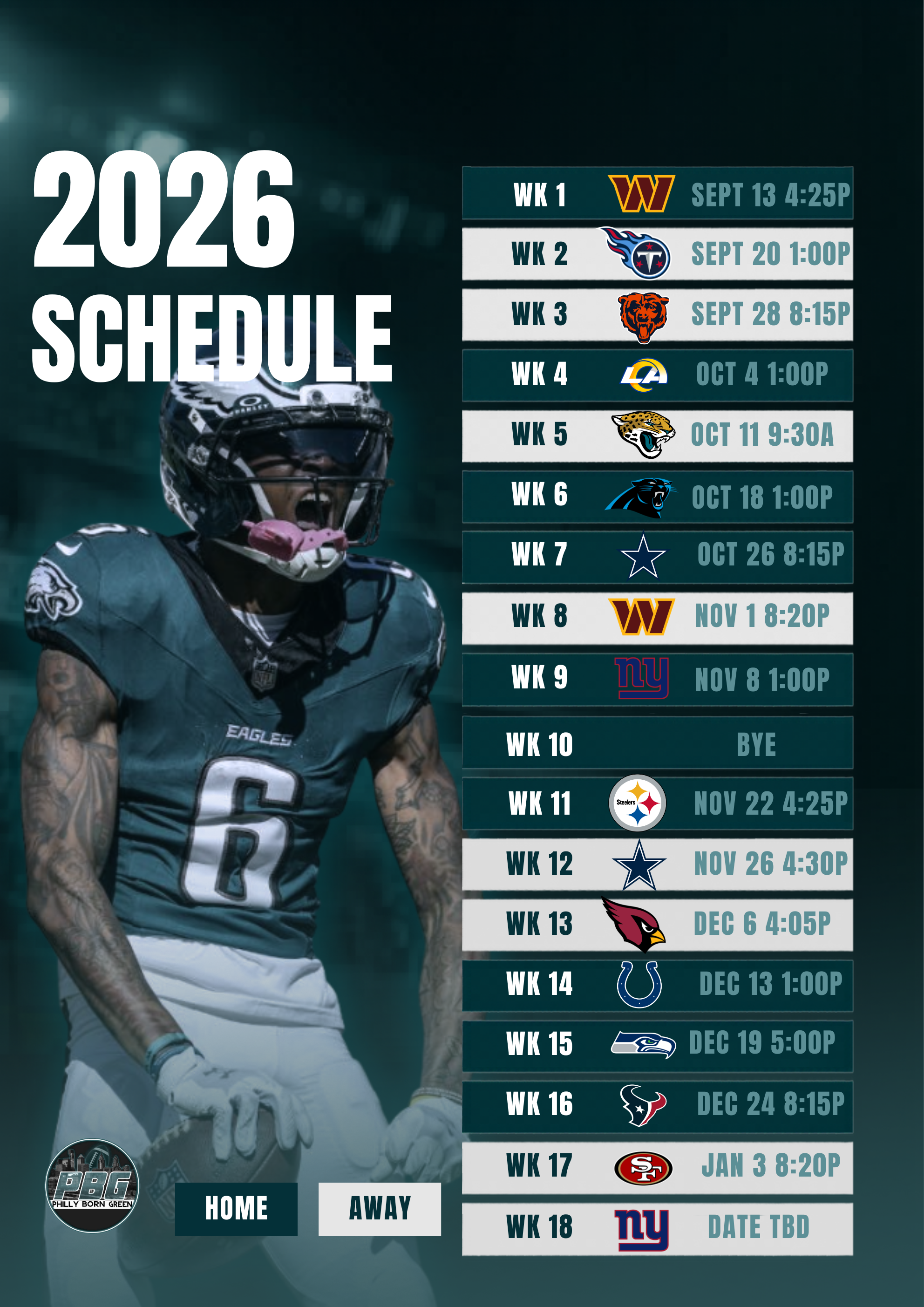 Eagles 2026 Schedule Released: Five Prime Time Games, London Trip, Thanksgiving in Dallas