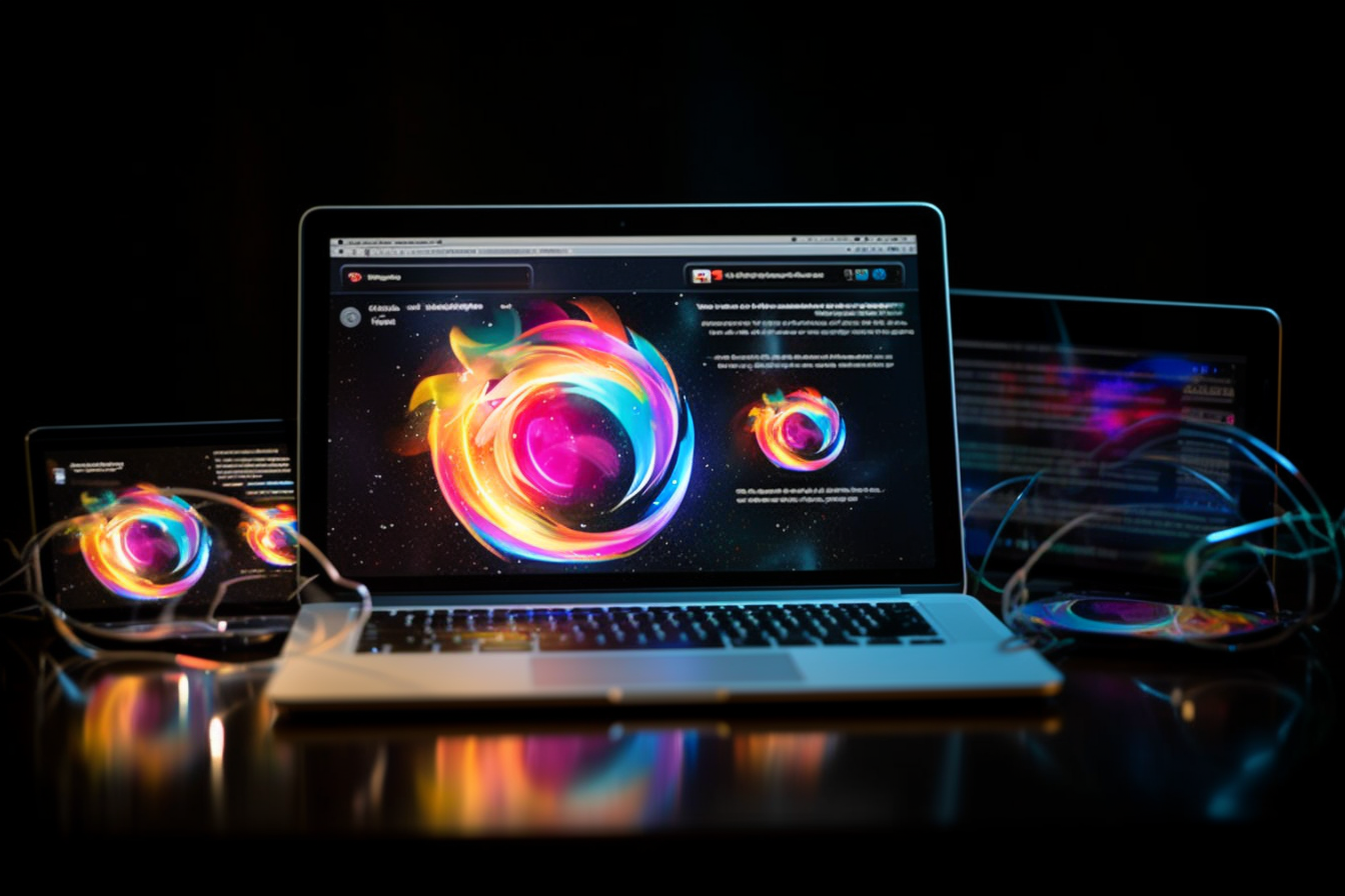 AI generated computers with creative content on their screens.