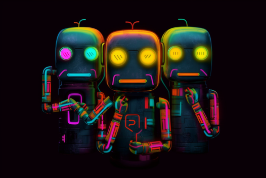 AI generated image of three neon robots