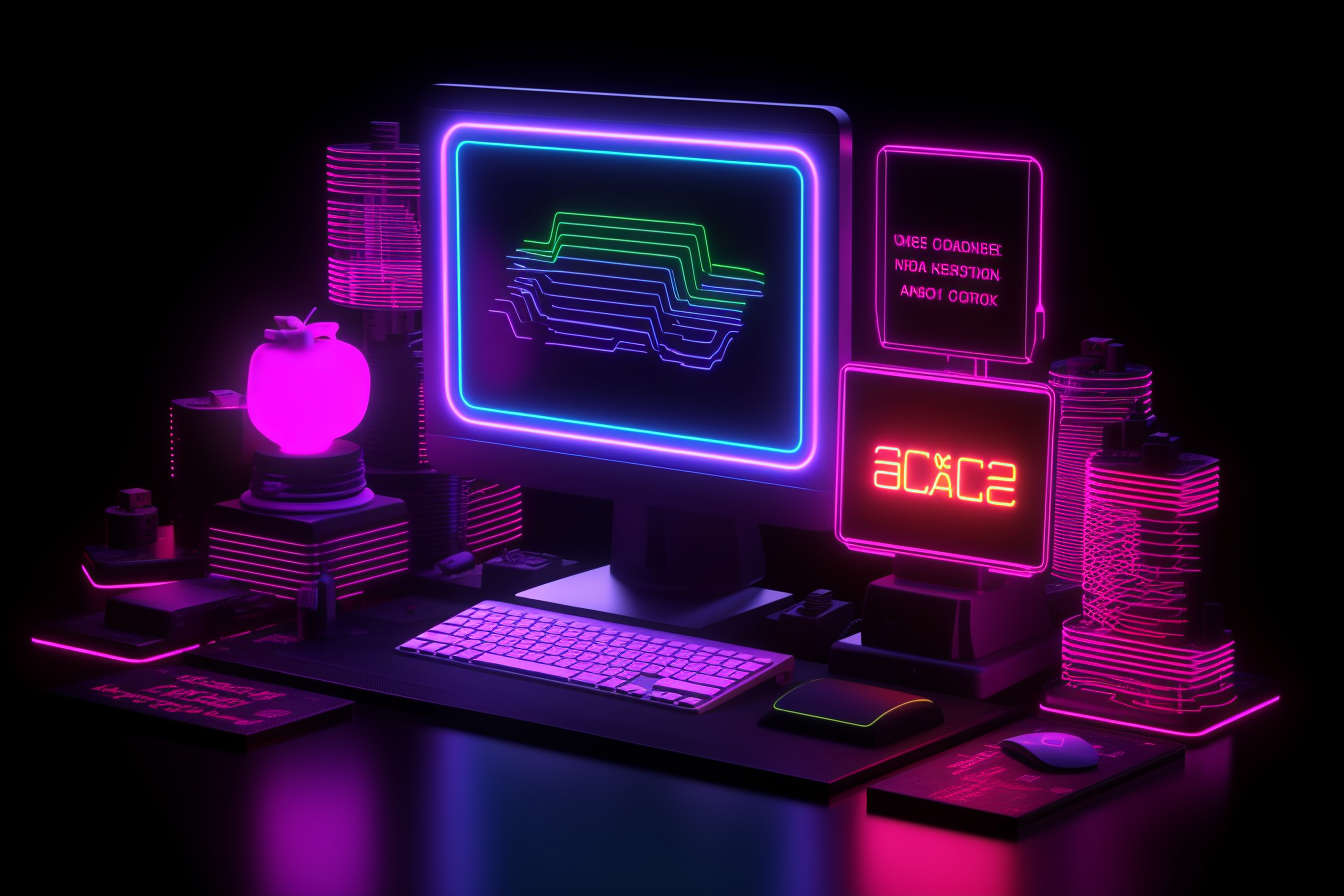 AI generated of different types of neon computers on black background