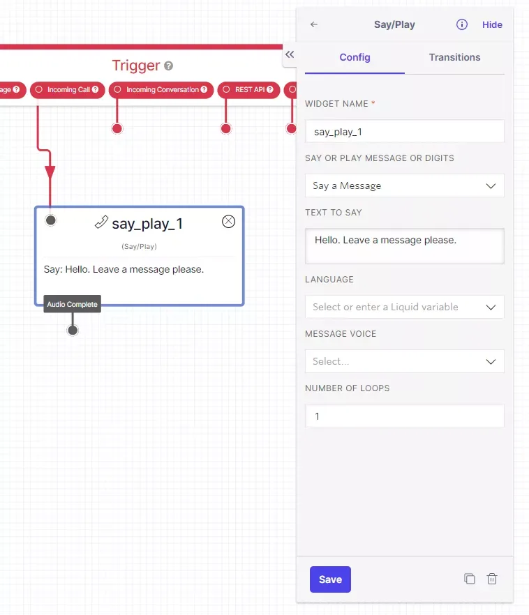 Twilio Studio Say/Play widget config