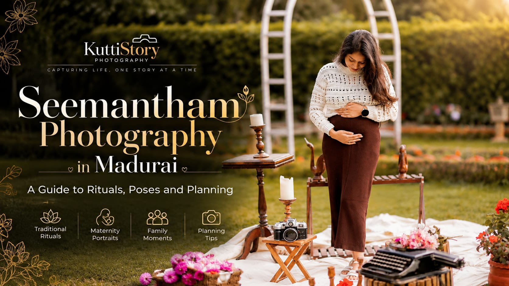 Traditional Tamil Seemantham ceremony photography in Madurai with pregnant woman in silk saree and family