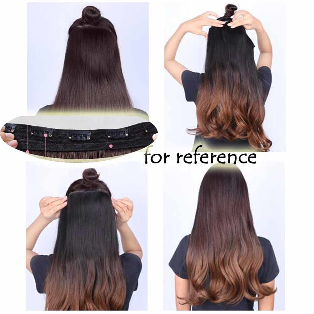One-piece Two Tone Clip-on Hairpieces 5 Clips 20" - Brown/Purple - Image 2