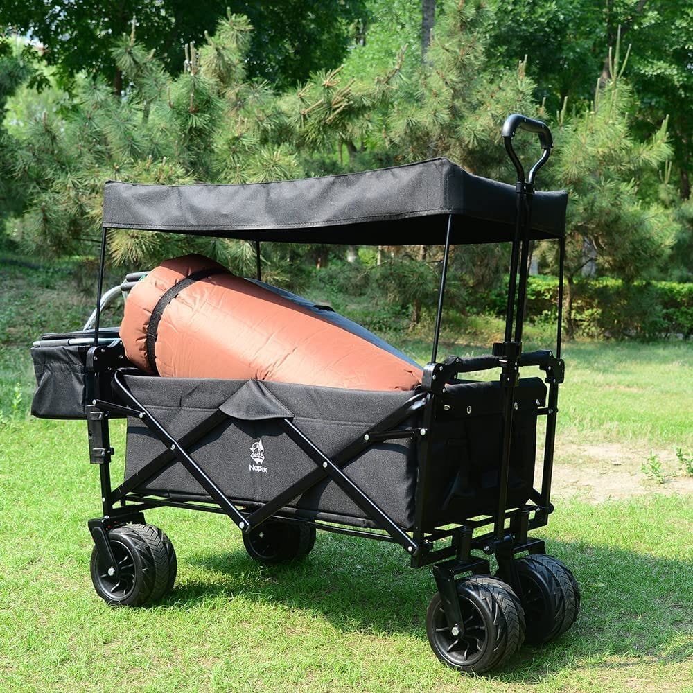 Collapsible Wagon Heavy Duty Folding Wagon Cart with Removable Canopy, 4" Wide Large All Terrain Wheels, Brake, Adjustable Handles,Cooler Bag Utility Carts for Outdoor Garden Beach - Image 5