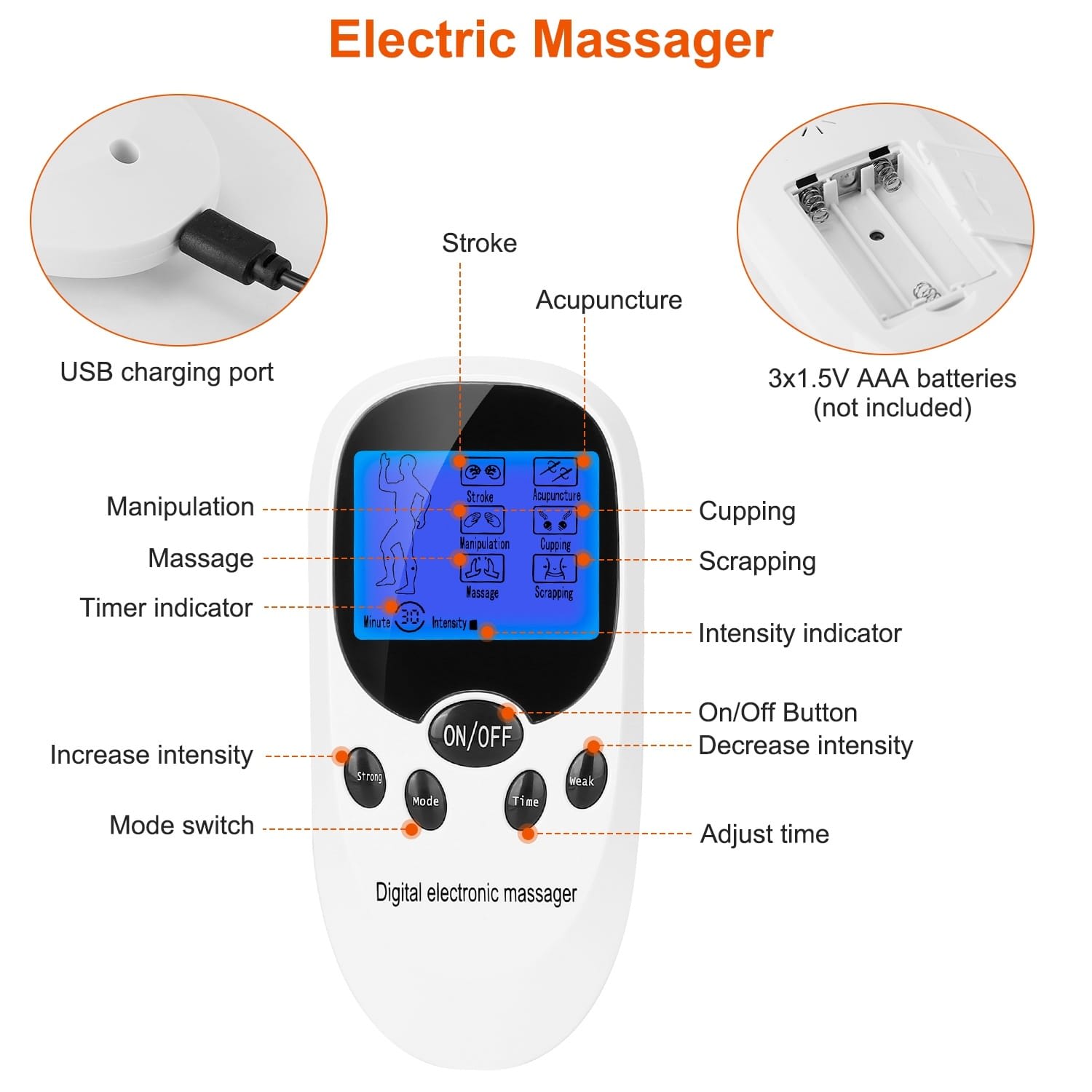 Electric Muscle Stimulator Dual Channels Pulse Massager Pain Relief Therapy Tens Device with Electrode Pads Wires - Image 6