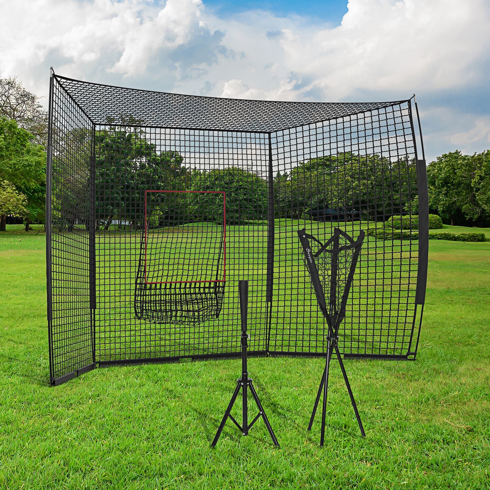 Soozier 17' x 5.5' Baseball Net with Strike Zone, Tee, Caddy, and Carry Bag for Pitching and Hitting, Portable Extra Large Softball and Baseball Training Equipment - Image 8